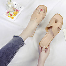 Load image into Gallery viewer, Fashion Solid Color Flat Slippers Non-slip Wear-resistant PU Leather Slippers Outdoor Slippers for Women