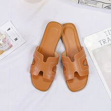 Load image into Gallery viewer, Fashion Solid Color Flat Slippers Non-slip Wear-resistant PU Leather Slippers Outdoor Slippers for Women