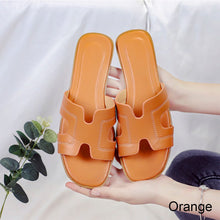 Load image into Gallery viewer, Fashion Solid Color Flat Slippers Non-slip Wear-resistant PU Leather Slippers Outdoor Slippers for Women
