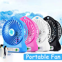 Load image into Gallery viewer, Portable Mini LED Fan Air Cooler Battery Operated USB Rechargeable Desktop 3 Mode Speed Regulation LED Lighting Function Without Battery