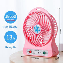 Load image into Gallery viewer, Portable Mini LED Fan Air Cooler Battery Operated USB Rechargeable Desktop 3 Mode Speed Regulation LED Lighting Function Without Battery