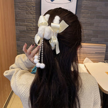 Load image into Gallery viewer, Korean Fashion Plush Bow Grab Clip Elegant Metal Hair Clip for Women Chic Fringe Hair Clamps Exquisite Pendant Hairpin Hair Accessories