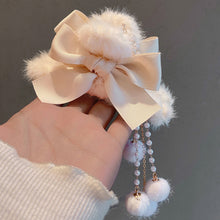 Load image into Gallery viewer, Korean Fashion Plush Bow Grab Clip Elegant Metal Hair Clip for Women Chic Fringe Hair Clamps Exquisite Pendant Hairpin Hair Accessories