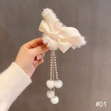 Load image into Gallery viewer, Korean Fashion Plush Bow Grab Clip Elegant Metal Hair Clip for Women Chic Fringe Hair Clamps Exquisite Pendant Hairpin Hair Accessories