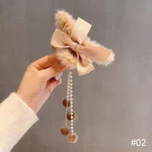 Load image into Gallery viewer, Korean Fashion Plush Bow Grab Clip Elegant Metal Hair Clip for Women Chic Fringe Hair Clamps Exquisite Pendant Hairpin Hair Accessories