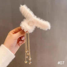 Load image into Gallery viewer, Korean Fashion Plush Bow Grab Clip Elegant Metal Hair Clip for Women Chic Fringe Hair Clamps Exquisite Pendant Hairpin Hair Accessories