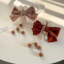 Load image into Gallery viewer, Korean Fashion Plush Bow Grab Clip Elegant Metal Hair Clip for Women Chic Fringe Hair Clamps Exquisite Pendant Hairpin Hair Accessories