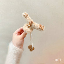 Load image into Gallery viewer, Korean Fashion Plush Bow Grab Clip Elegant Metal Hair Clip for Women Chic Fringe Hair Clamps Exquisite Pendant Hairpin Hair Accessories