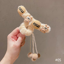 Load image into Gallery viewer, Korean Fashion Plush Bow Grab Clip Elegant Metal Hair Clip for Women Chic Fringe Hair Clamps Exquisite Pendant Hairpin Hair Accessories