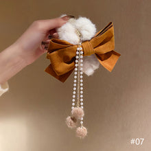 Load image into Gallery viewer, Korean Fashion Plush Bow Grab Clip Elegant Metal Hair Clip for Women Chic Fringe Hair Clamps Exquisite Pendant Hairpin Hair Accessories