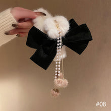 Load image into Gallery viewer, Korean Fashion Plush Bow Grab Clip Elegant Metal Hair Clip for Women Chic Fringe Hair Clamps Exquisite Pendant Hairpin Hair Accessories