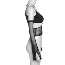 Load image into Gallery viewer, Ins Style Sexy Slim Cropped Navel Hollow Mesh Vest Off Shoulder Cutout Mesh Tank Tops With Sleeves Women's Clothing