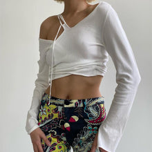 Load image into Gallery viewer, Fashion Sloping Shoulder Fake Two-piece Stitching Long-sleeved T-shirt Lace-up Solid Color Top Women