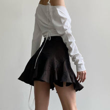 Load image into Gallery viewer, Fashion Sloping Shoulder Fake Two-piece Stitching Long-sleeved T-shirt Lace-up Solid Color Top Women