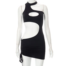 Load image into Gallery viewer, Street Style Fashion Sexy Large Area Cutout Cropped Navel Smocked Halterneck Sleeveless Solid Color Women Dress