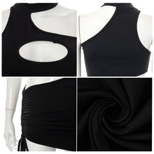Load image into Gallery viewer, Street Style Fashion Sexy Large Area Cutout Cropped Navel Smocked Halterneck Sleeveless Solid Color Women Dress