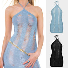 Load image into Gallery viewer, Solid Color Spice Girls Sexy Cutout See-through Off Shoulder Halterneck Open Back Sling Knit Short Dress For Female