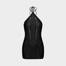 Load image into Gallery viewer, Solid Color Spice Girls Sexy Cutout See-through Off Shoulder Halterneck Open Back Sling Knit Short Dress For Female