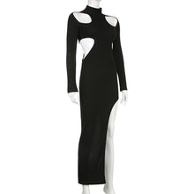 Load image into Gallery viewer, Elegant Solid Color Cutout Slim Sheath Dress High Neck Long Sleeve Irregular Long Women Wrap Dress