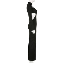 Load image into Gallery viewer, Elegant Solid Color Cutout Slim Sheath Dress High Neck Long Sleeve Irregular Long Women Wrap Dress