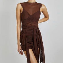 Load image into Gallery viewer, Ins Style Sexy Summer Mesh See-through Lace-up Round Neck Exposed Backpack Women Voile Slim Sheath Dress