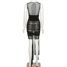 Load image into Gallery viewer, Ins Style Sexy Summer Mesh See-through Lace-up Round Neck Exposed Backpack Women Voile Slim Sheath Dress