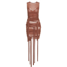 Load image into Gallery viewer, Ins Style Sexy Summer Mesh See-through Lace-up Round Neck Exposed Backpack Women Voile Slim Sheath Dress
