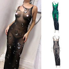 Load image into Gallery viewer, Fashion Human Body Water Drop Print Slim Fit Backless Women Halter Neck No Sleeves Wrap Sheath Dress
