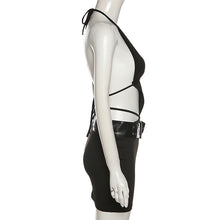 Load image into Gallery viewer, Sexy Street Style Hollow Lace Up Halterneck Low Waist Skirt With Belt Cutout Open Back Slim Fit Solid Color Women One Piece Dress