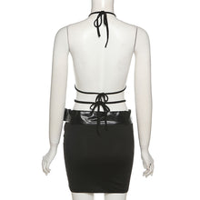 Load image into Gallery viewer, Sexy Street Style Hollow Lace Up Halterneck Low Waist Skirt With Belt Cutout Open Back Slim Fit Solid Color Women One Piece Dress