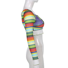 Load image into Gallery viewer, Asymmetric Matching Lace-up Single Sleeve Neckline Slim Multicolor Striped Vest Top Round Neck Women Knitted T-shirt Tops