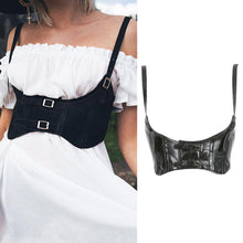 Load image into Gallery viewer, PU Leather Adjustable Slim Fit Button Buckle Sling Women's Top Low Cut Short Sleeve T-shirt Waistband Vest