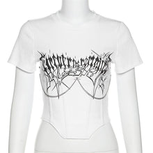Load image into Gallery viewer, Sexy Slim Fit Cropped Navel Fashion Crew Neck Printed Short Sleeve Tops Women Print With Chain Knitted T-shirt