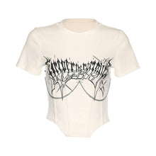Load image into Gallery viewer, Sexy Slim Fit Cropped Navel Fashion Crew Neck Printed Short Sleeve Tops Women Print With Chain Knitted T-shirt