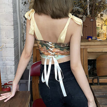 Load image into Gallery viewer, Women Bow-knot Camisole Lace-up Off Shoulder Retro Design T-shirt Cropped Navel Slim-fit Print Short Vest