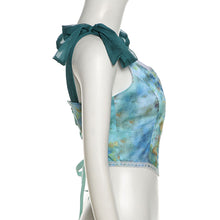 Load image into Gallery viewer, Women Bow-knot Camisole Lace-up Off Shoulder Retro Design T-shirt Cropped Navel Slim-fit Print Short Vest