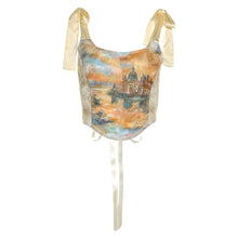 Load image into Gallery viewer, Women Bow-knot Camisole Lace-up Off Shoulder Retro Design T-shirt Cropped Navel Slim-fit Print Short Vest