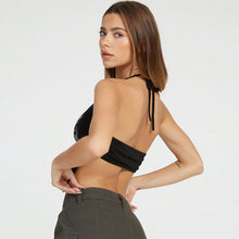 Load image into Gallery viewer, Hot Drilling Halterneck Open Back Slim Fit All-match Summer Women Vest Crop Top Elastic Black No Sleeve T-shirt