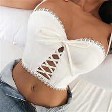 Load image into Gallery viewer, Women Summer Off Shoulder Sexy Lace Camisole Cutout Slim Fit Crop Tank Top Solid Color Vest