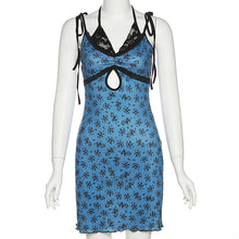 Load image into Gallery viewer, Halterneck Strappy Lace Ruched Hollow Tight Sheath Dress Slim Fit Summer Women Floral Dress