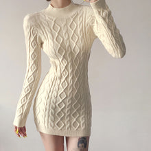 Load image into Gallery viewer, Fashion Woolen Knitted Dress for Autumn Winter Long-sleeved Round Turtleneck Open Back Slim Women Sexy Dress