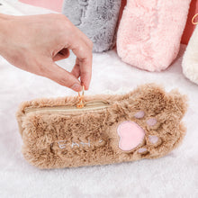Load image into Gallery viewer, Cut Cat Paw Pencil Bag Soft Plush Cosmetics Pouch Large Capacity Pencil Case Pen Holder School Supplies Stationery Organizer