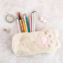 Load image into Gallery viewer, Cut Cat Paw Pencil Bag Soft Plush Cosmetics Pouch Large Capacity Pencil Case Pen Holder School Supplies Stationery Organizer