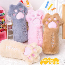 Load image into Gallery viewer, Cut Cat Paw Pencil Bag Soft Plush Cosmetics Pouch Large Capacity Pencil Case Pen Holder School Supplies Stationery Organizer