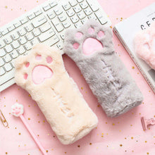 Load image into Gallery viewer, Cut Cat Paw Pencil Bag Soft Plush Cosmetics Pouch Large Capacity Pencil Case Pen Holder School Supplies Stationery Organizer