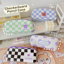 Load image into Gallery viewer, Large Capacity Classic Checkerboard Pencil Case Waterproof Double-layer Stationery Box Storage Bag Travel Cosmetic Bag