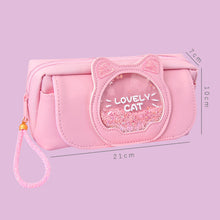Load image into Gallery viewer, Cute Pencil Case Quicksand Cat Pencil Bag Three Layers Big Pen Case Girls Kawaii Stationery Bag Cartoon Animals Pen Bag Student