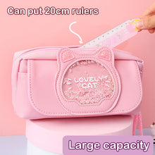 Load image into Gallery viewer, Cute Pencil Case Quicksand Cat Pencil Bag Three Layers Big Pen Case Girls Kawaii Stationery Bag Cartoon Animals Pen Bag Student