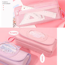 Load image into Gallery viewer, Cute Pencil Case Quicksand Cat Pencil Bag Three Layers Big Pen Case Girls Kawaii Stationery Bag Cartoon Animals Pen Bag Student
