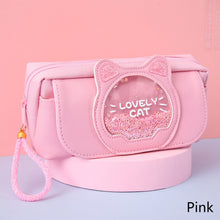 Load image into Gallery viewer, Cute Pencil Case Quicksand Cat Pencil Bag Three Layers Big Pen Case Girls Kawaii Stationery Bag Cartoon Animals Pen Bag Student